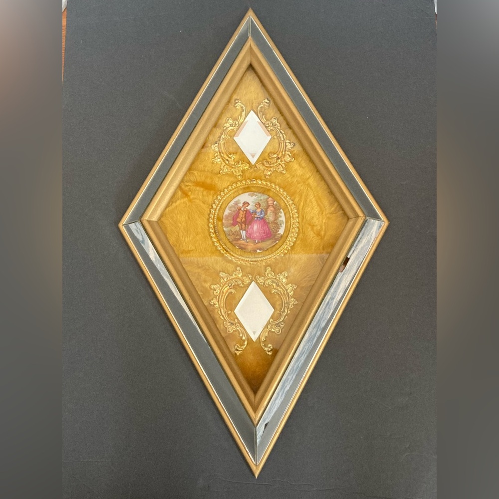 Fragonard  Diamond-Shaped Gilded Wall Plaque with Courting Couple  on Porcelain